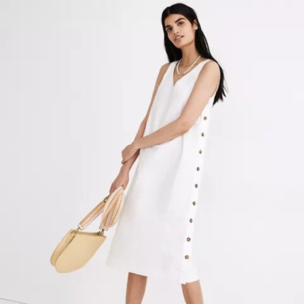 Madewell linen-cotton side-button midi dress, Color Lighthouse, Size M